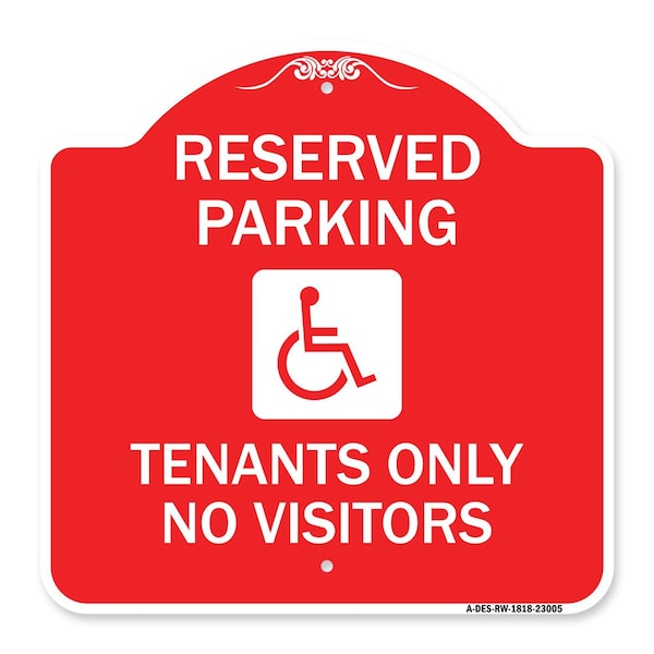 Signmission Reserved Parking Tenants No Visitors W/ Graphic, Red & White Aluminum Sign, 18" x 18", RW-1818-23005 A-DES-RW-1818-23005 - main